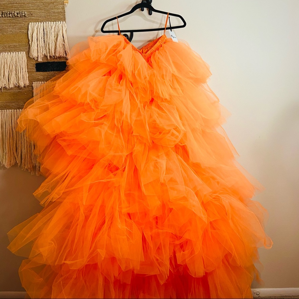 Oyemwen Orange Tulle Layered Formal Dress